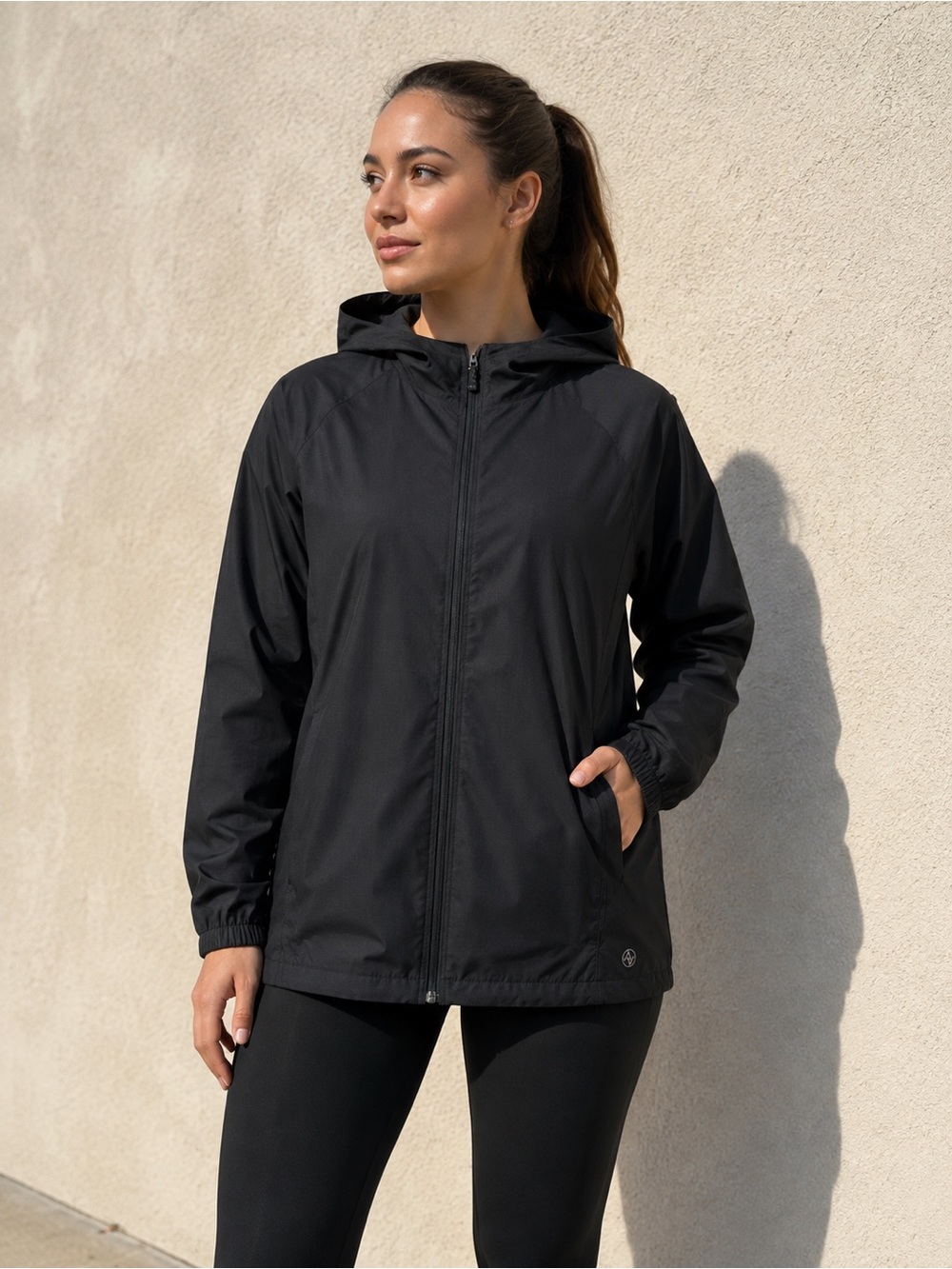 Adrienne Vittadini Sport Women’s XL Black Hooded Full Zip Lightweight Jacket